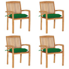 Stackable Garden Chairs 4 pcs with cushions solid teak wood