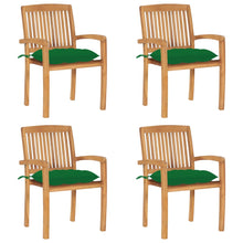 Tuinstoelen stapelbaar 4 st met kussens massief teakhout