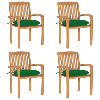 Tuinstoelen stapelbaar 4 st met kussens massief teakhout