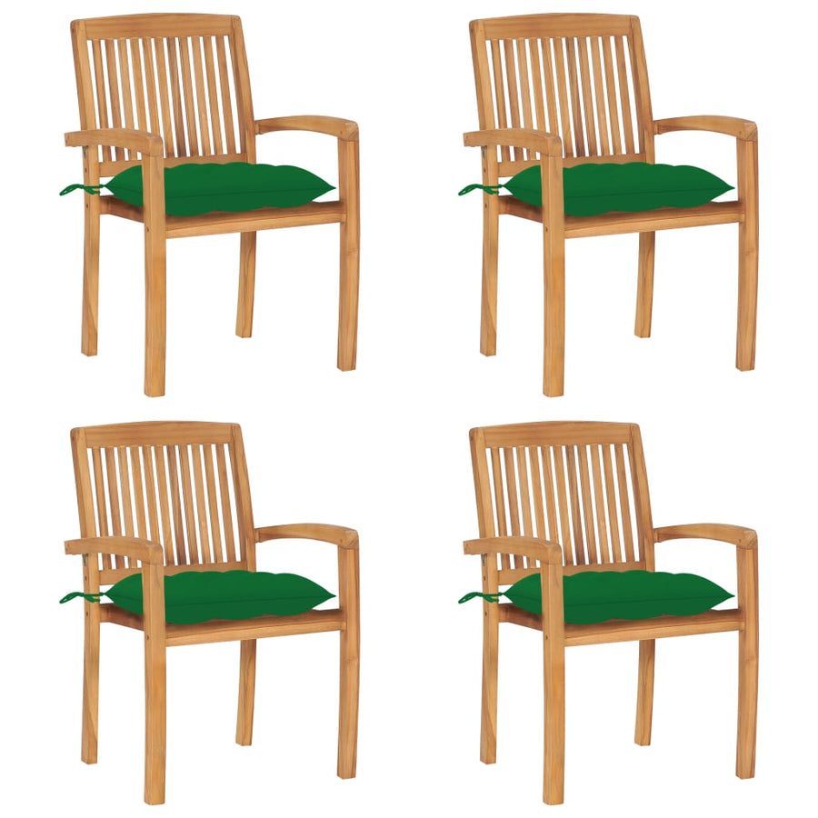 Tuinstoelen stapelbaar 4 st met kussens massief teakhout