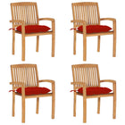 Stackable Garden Chairs 4 pcs with cushions solid teak wood