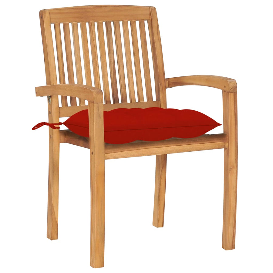 Tuinstoelen stapelbaar 4 st met kussens massief teakhout