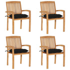 Stackable Garden Chairs 4 pcs with cushions solid teak wood