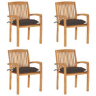 Stackable Garden Chairs 4 pcs with cushions solid teak wood