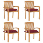 Stackable Garden Chairs 4 pcs with cushions solid teak wood