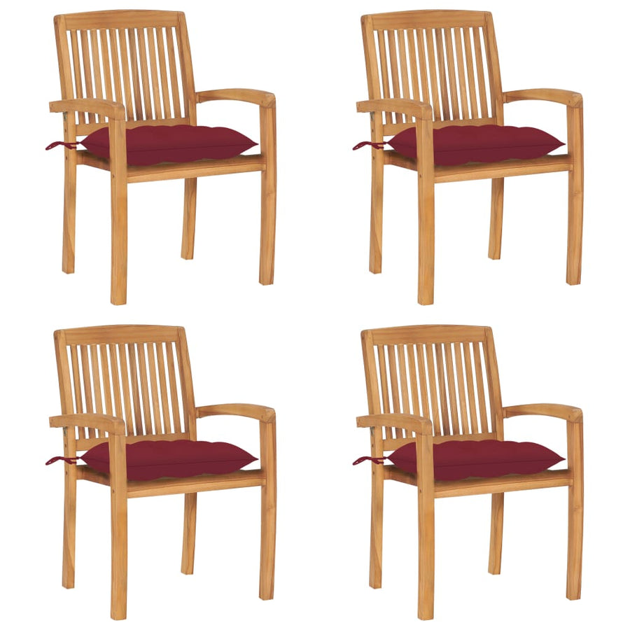 Tuinstoelen stapelbaar 4 st met kussens massief teakhout