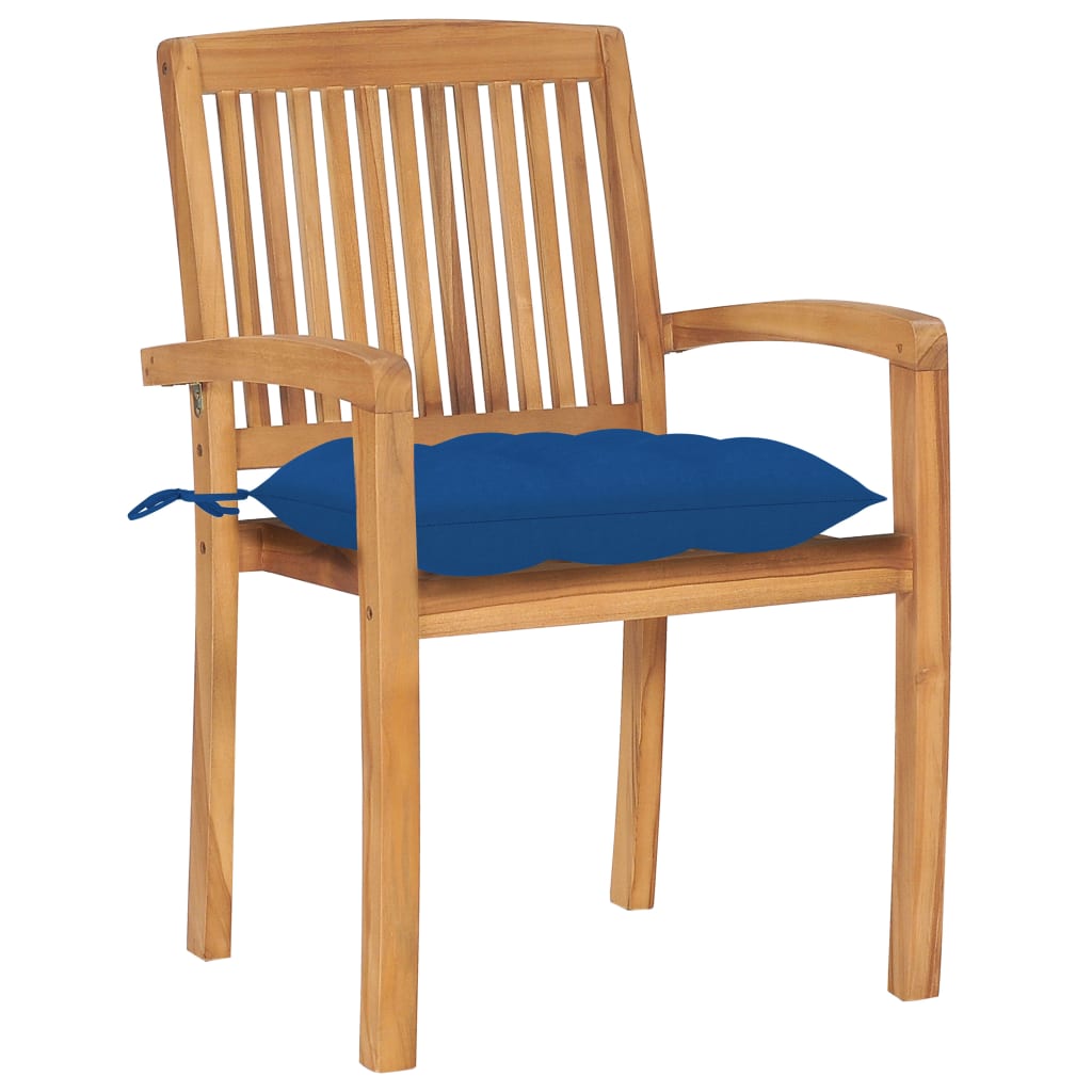 Tuinstoelen stapelbaar 4 st met kussens massief teakhout