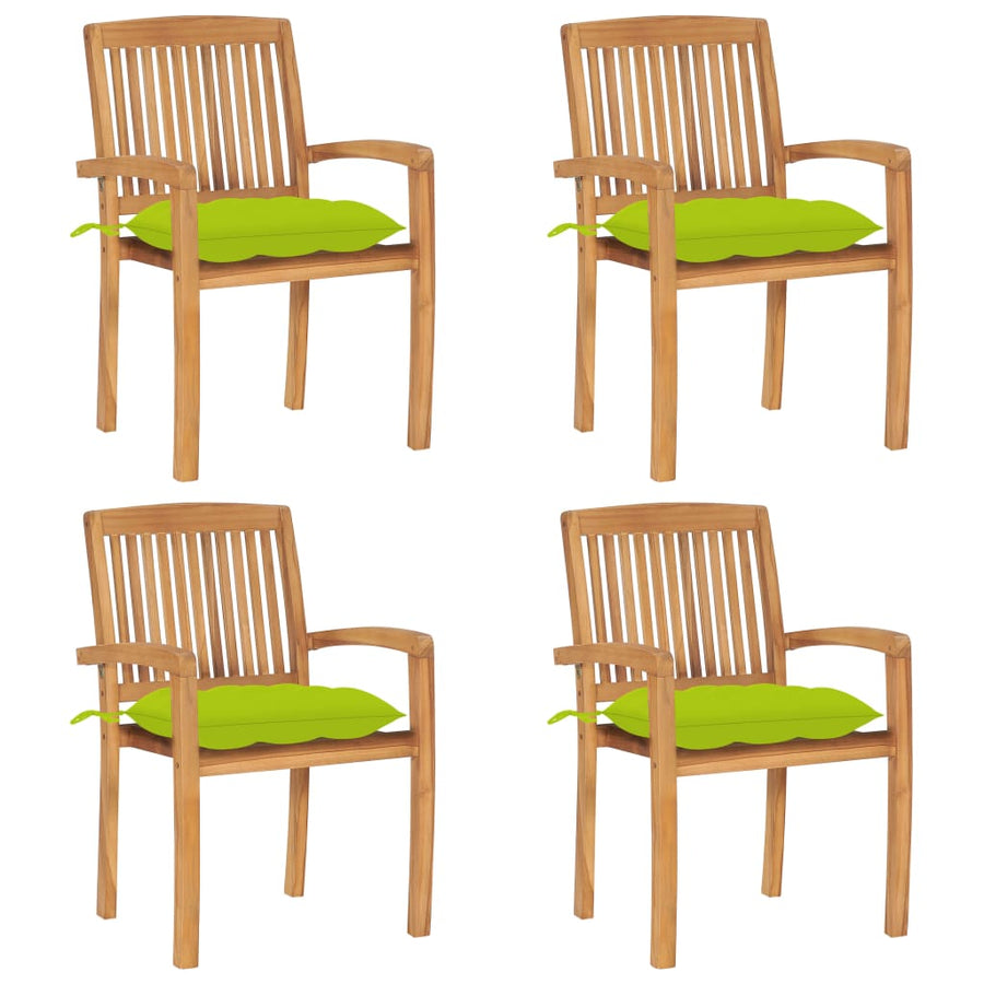 Tuinstoelen stapelbaar 4 st met kussens massief teakhout