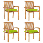 Stackable Garden Chairs 4 pcs with cushions solid teak wood