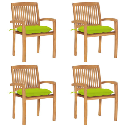 Tuinstoelen stapelbaar 4 st met kussens massief teakhout