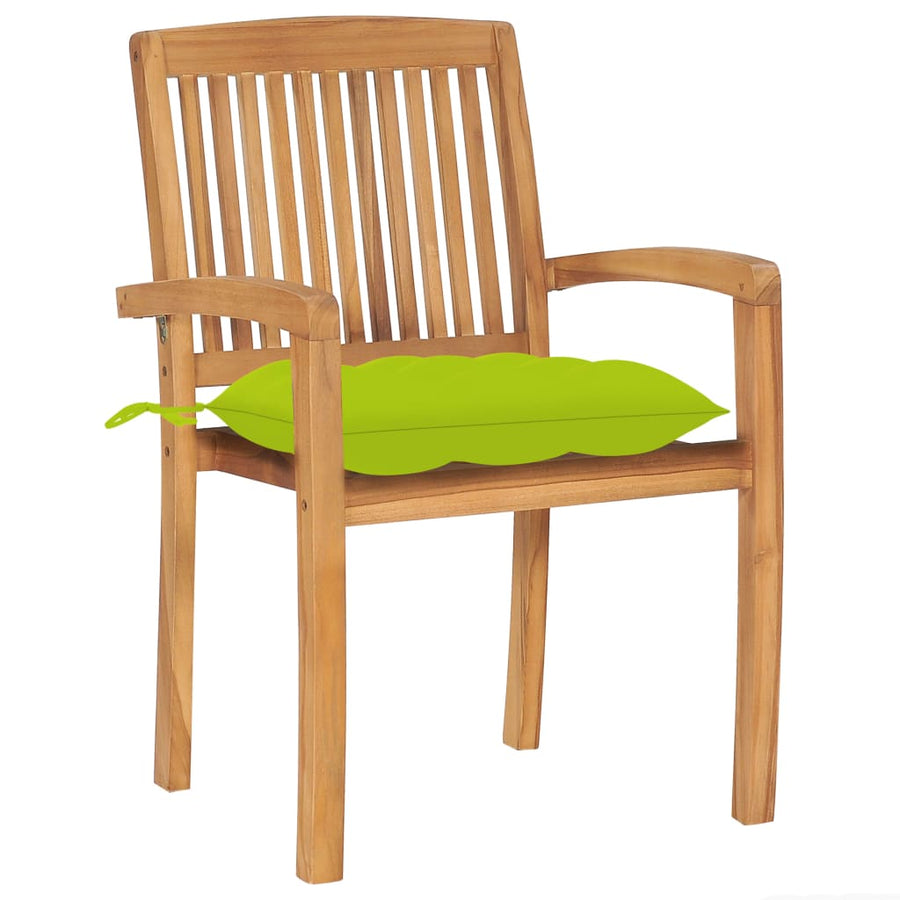 Tuinstoelen stapelbaar 4 st met kussens massief teakhout
