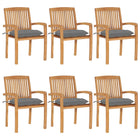 Stackable garden chairs 6 pcs with cushions solid teak wood