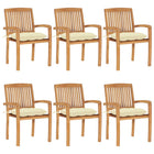 Stackable garden chairs 6 pcs with cushions solid teak wood