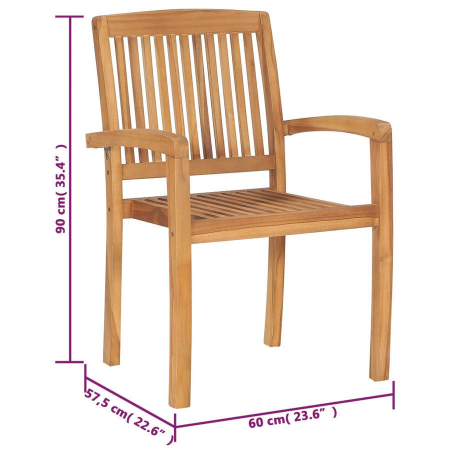 Tuinstoelen stapelbaar 6 st met kussens massief teakhout