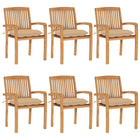 Stackable garden chairs 6 pcs with cushions solid teak wood
