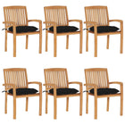 Stackable garden chairs 6 pcs with cushions solid teak wood