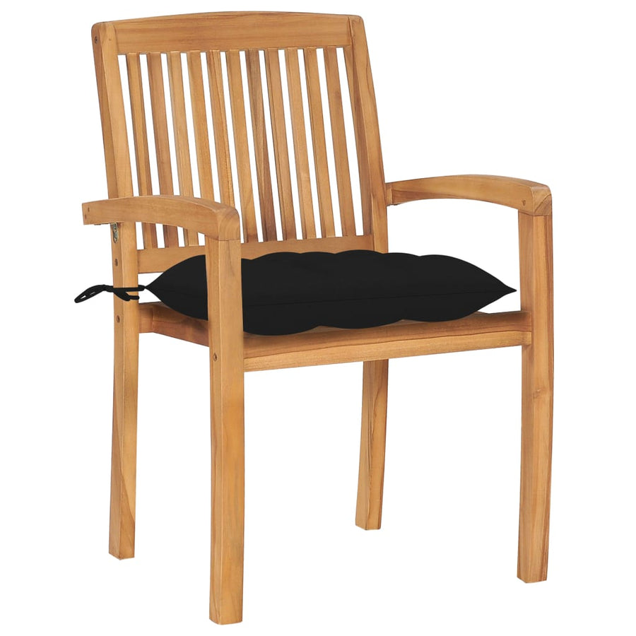 Tuinstoelen stapelbaar 6 st met kussens massief teakhout