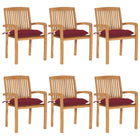 Tuinstoelen stapelbaar massief teakhout rood 6 stuks