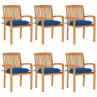 Stackable garden chairs 6 pcs with cushions solid teak wood