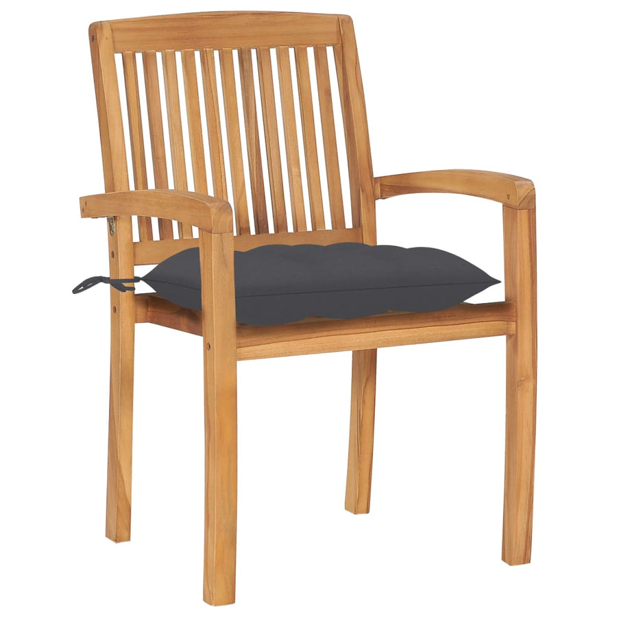 Tuinstoelen stapelbaar 8 st met kussens massief teakhout