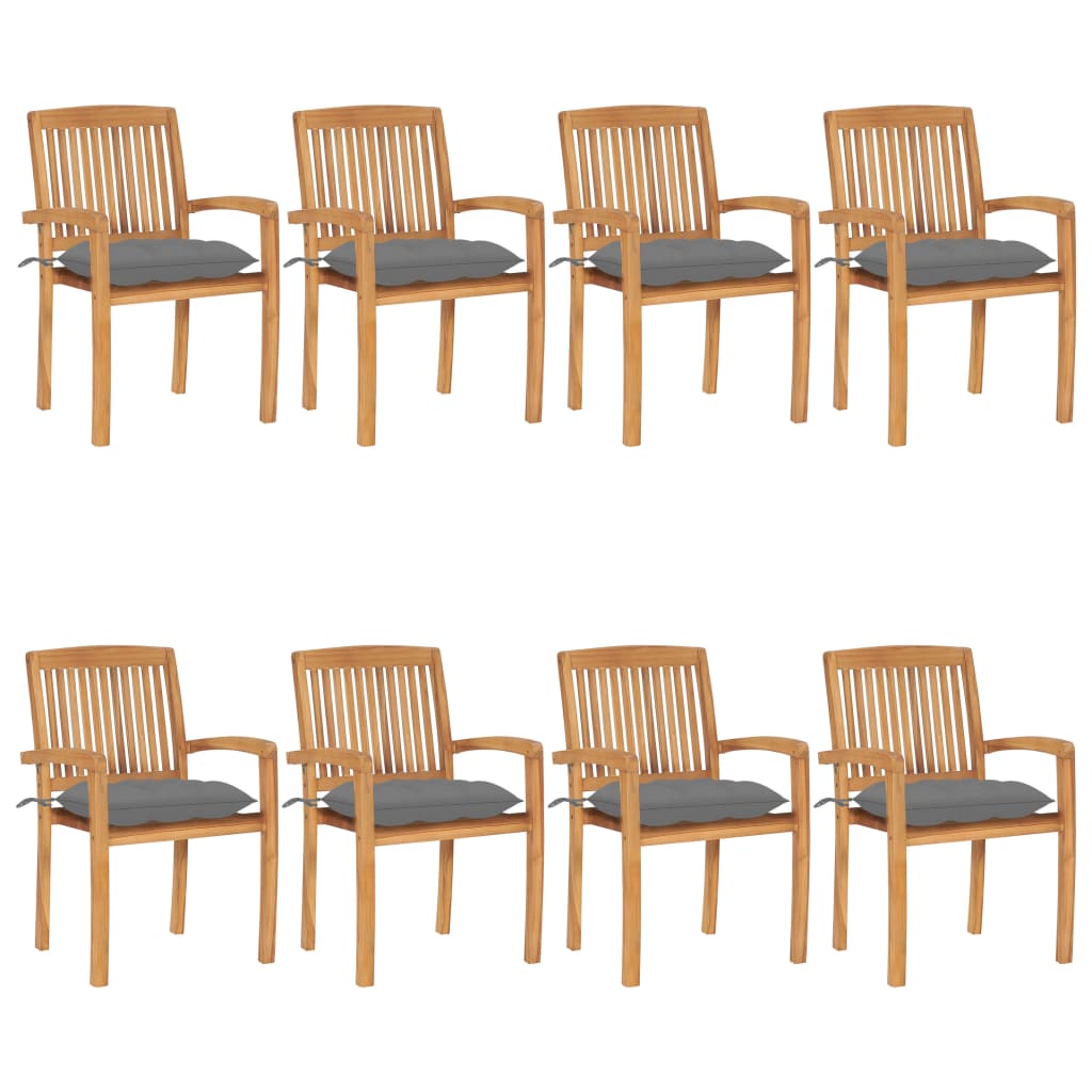 Tuinstoelen stapelbaar 8 st met kussens massief teakhout