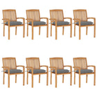 Stackable garden chairs 8 pcs with cushions solid teak