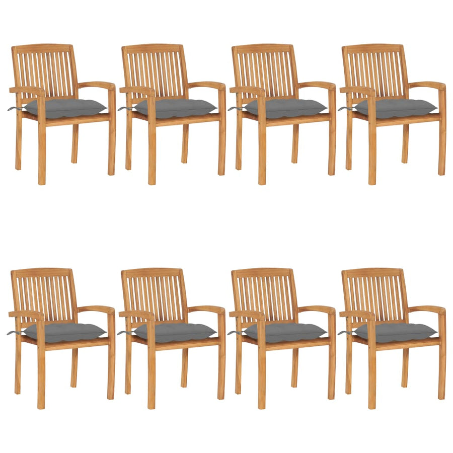 Tuinstoelen stapelbaar 8 st met kussens massief teakhout