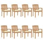 Stackable garden chairs 8 pcs with cushions solid teak