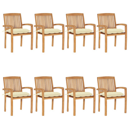 Tuinstoelen Stapelbaar Met Kussens Massief Teakhout 8 Crème