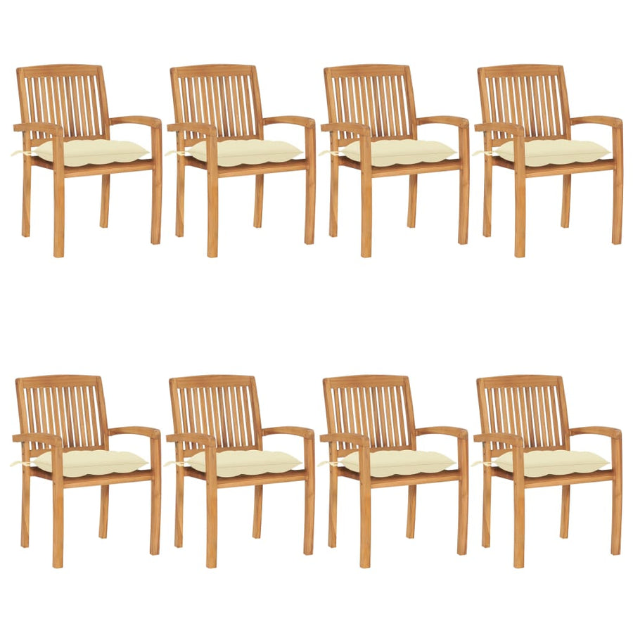 Tuinstoelen Stapelbaar Met Kussens Massief Teakhout 8 Crème