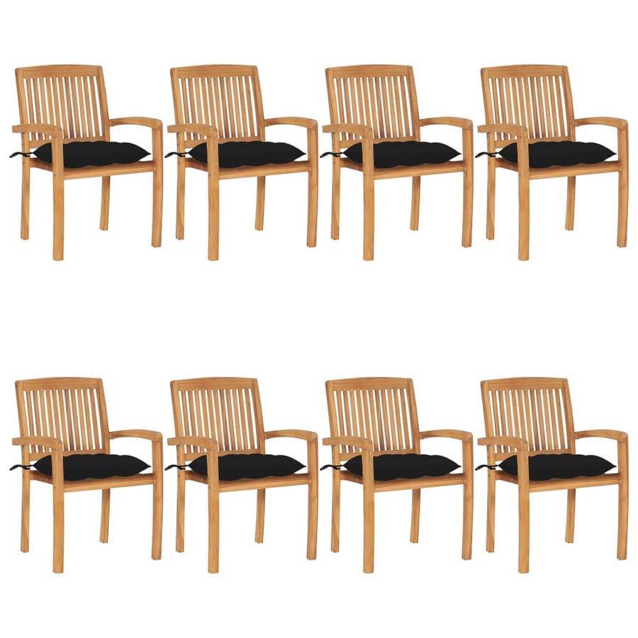 Tuinstoelen stapelbaar 8 st met kussens massief teakhout