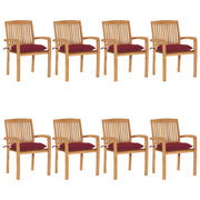 Tuinstoelen stapelbaar 8 st massief teakhout wijnrood