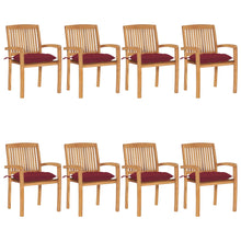 Tuinstoelen stapelbaar 8 st met kussens massief teakhout