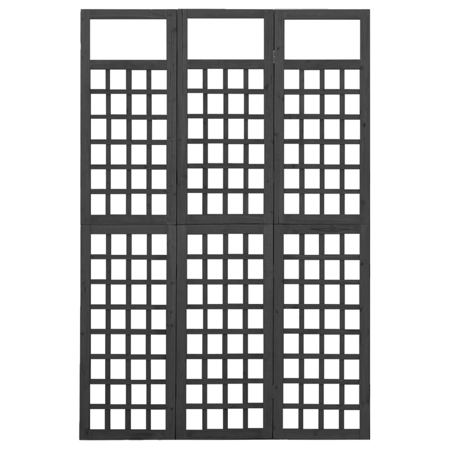 Kamerscherm/Trellis Met 3 Panelen Vurenhout 121 x 180 cm Zwart