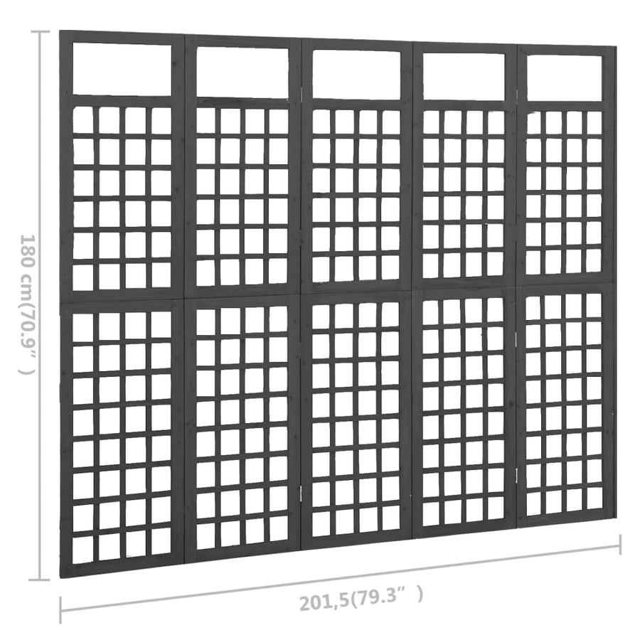 Kamerscherm/Trellis Met 5 Panelen Vurenhout 201,5 x 180 cm Zwart