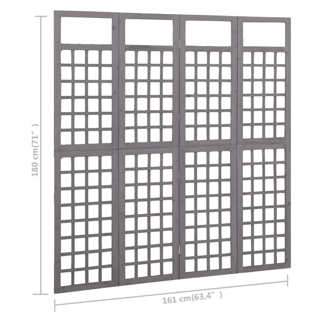 Kamerscherm/Trellis Met 4 Panelen Vurenhout 161 x 180 cm Grijs