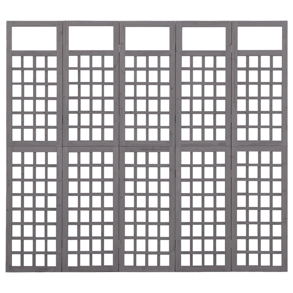 Kamerscherm/trellis met 5 panelen 201,5x180 cm vurenhout grijs 201,5 x 180 cm Grijs