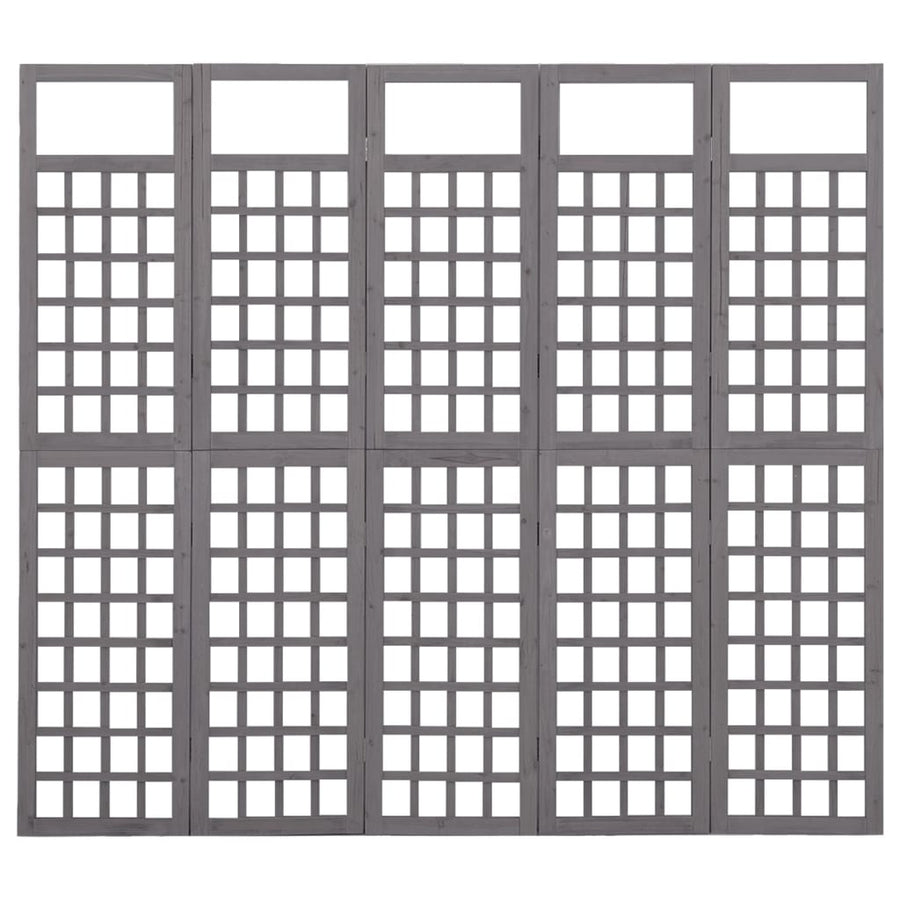 Kamerscherm/trellis met 5 panelen 201,5x180 cm vurenhout grijs 201,5 x 180 cm Grijs