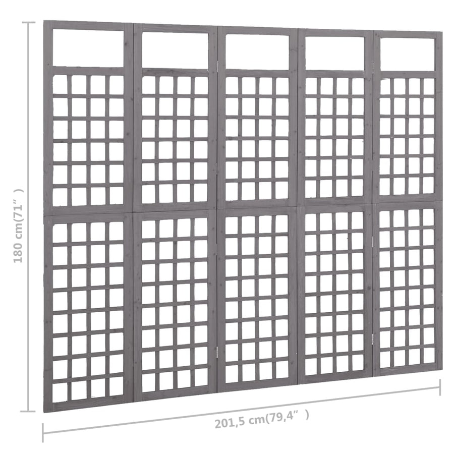 Kamerscherm/trellis met 5 panelen 201,5x180 cm vurenhout grijs 201,5 x 180 cm Grijs