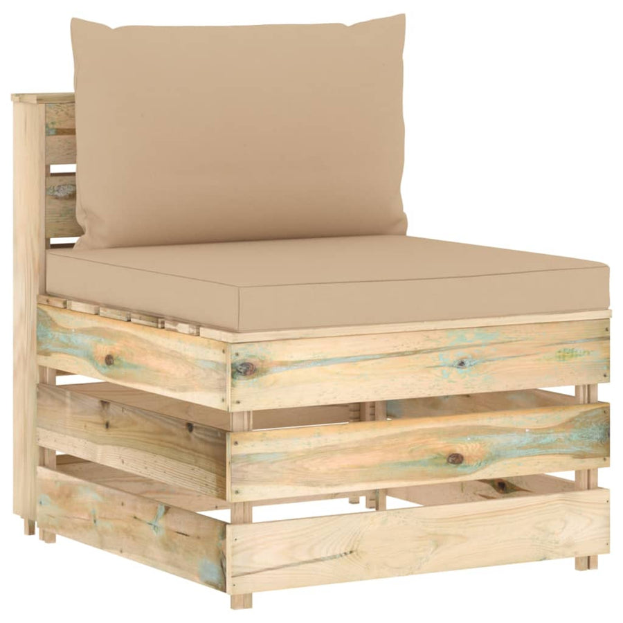 Sectioneel Met Kussens Groen Geïmpregneerd Hout Beige en bruin Middenbank