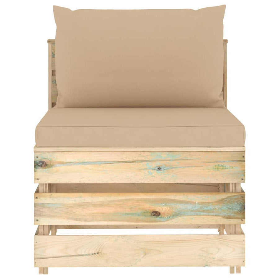 Sectioneel Met Kussens Groen Geïmpregneerd Hout Beige en bruin Middenbank