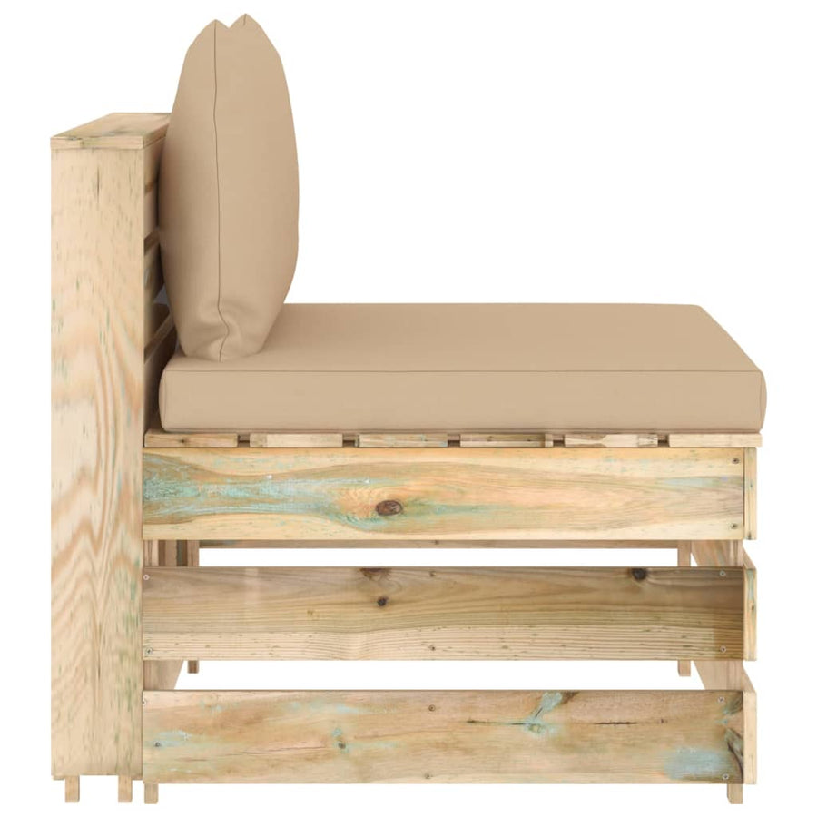 Sectioneel Met Kussens Groen Geïmpregneerd Hout Beige en bruin Middenbank