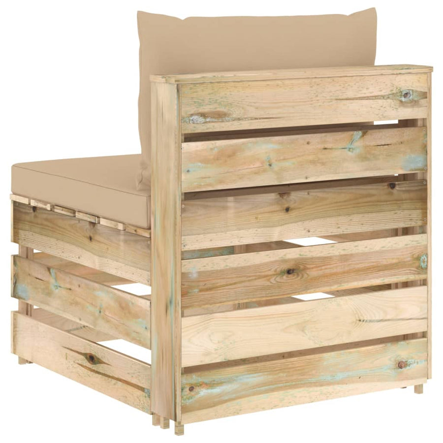 Sectioneel Met Kussens Groen Geïmpregneerd Hout Beige en bruin Middenbank