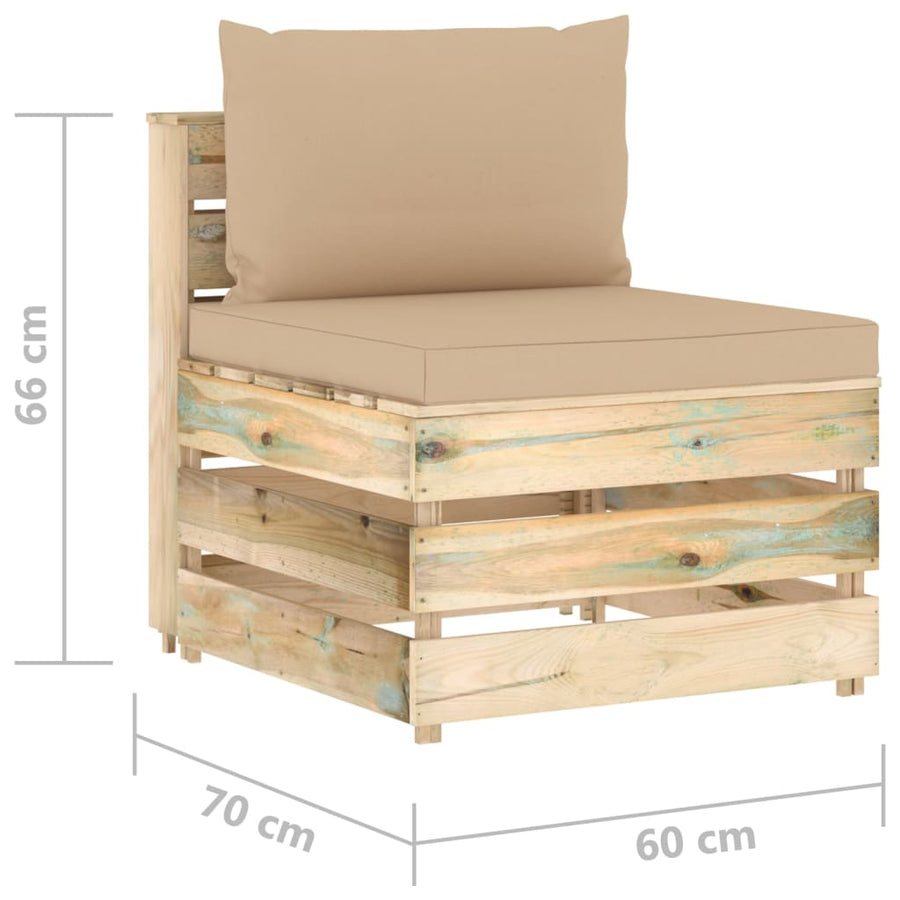 Sectioneel Met Kussens Groen Geïmpregneerd Hout Beige en bruin Middenbank