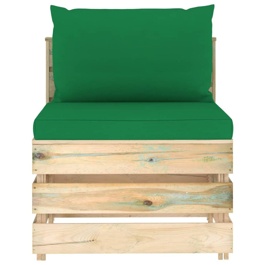 Sectioneel Met Kussens Geïmpregneerd Hout Groen en bruin Middenbank