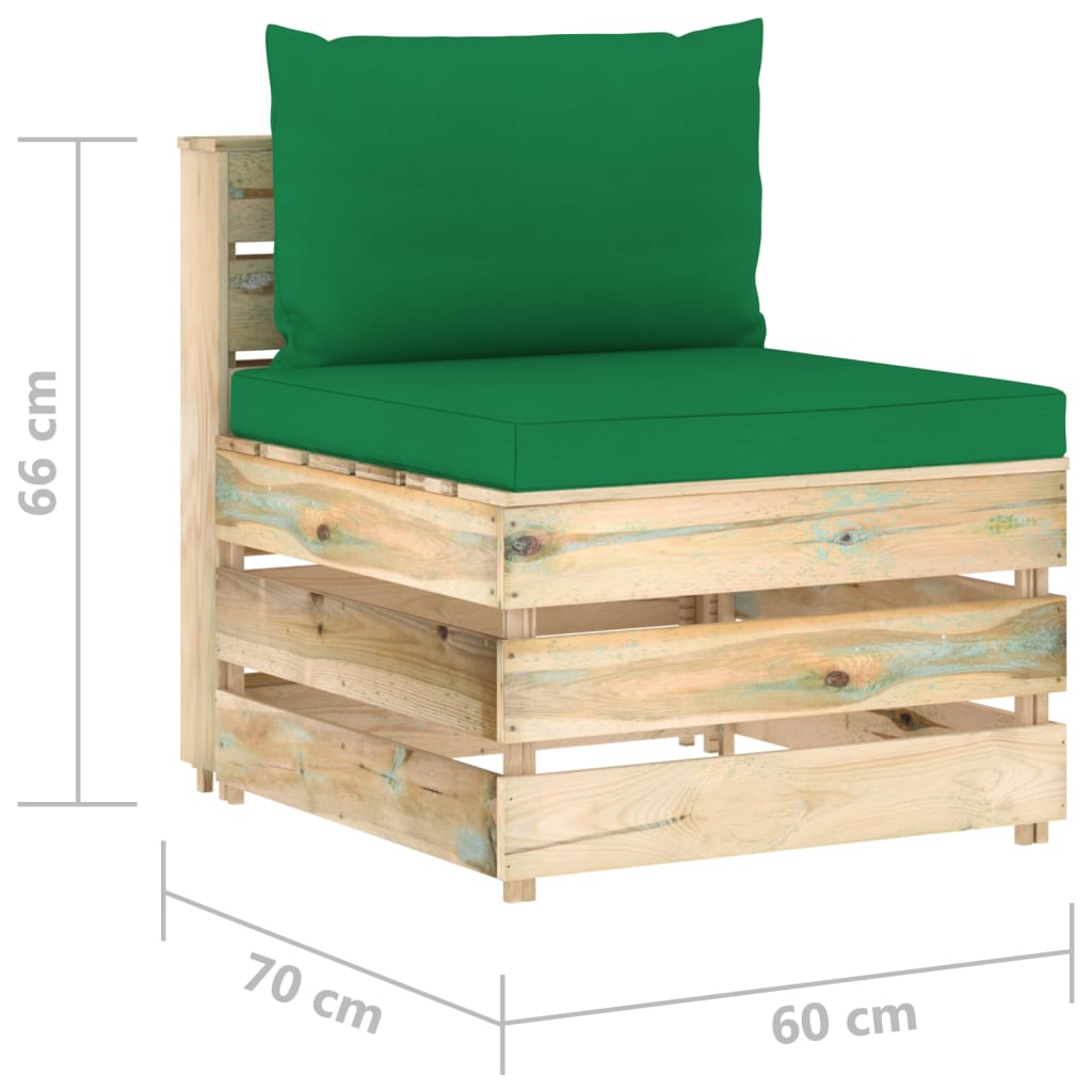 Sectioneel Met Kussens Geïmpregneerd Hout Groen en bruin Middenbank