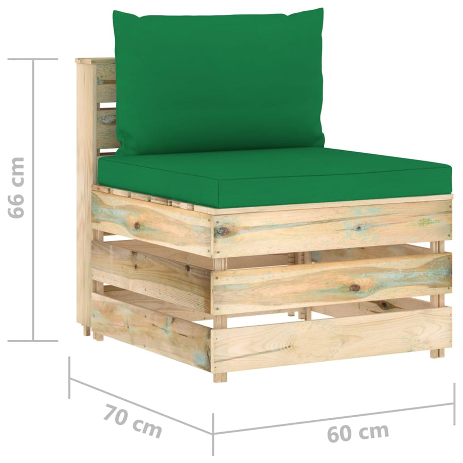 Sectioneel Met Kussens Geïmpregneerd Hout Groen en bruin Middenbank