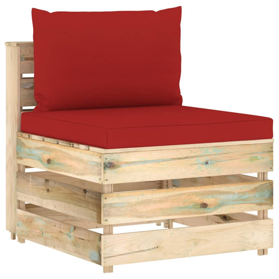 Sectioneel Met Kussens Groen Geïmpregneerd Hout Rood en bruin Middenbank