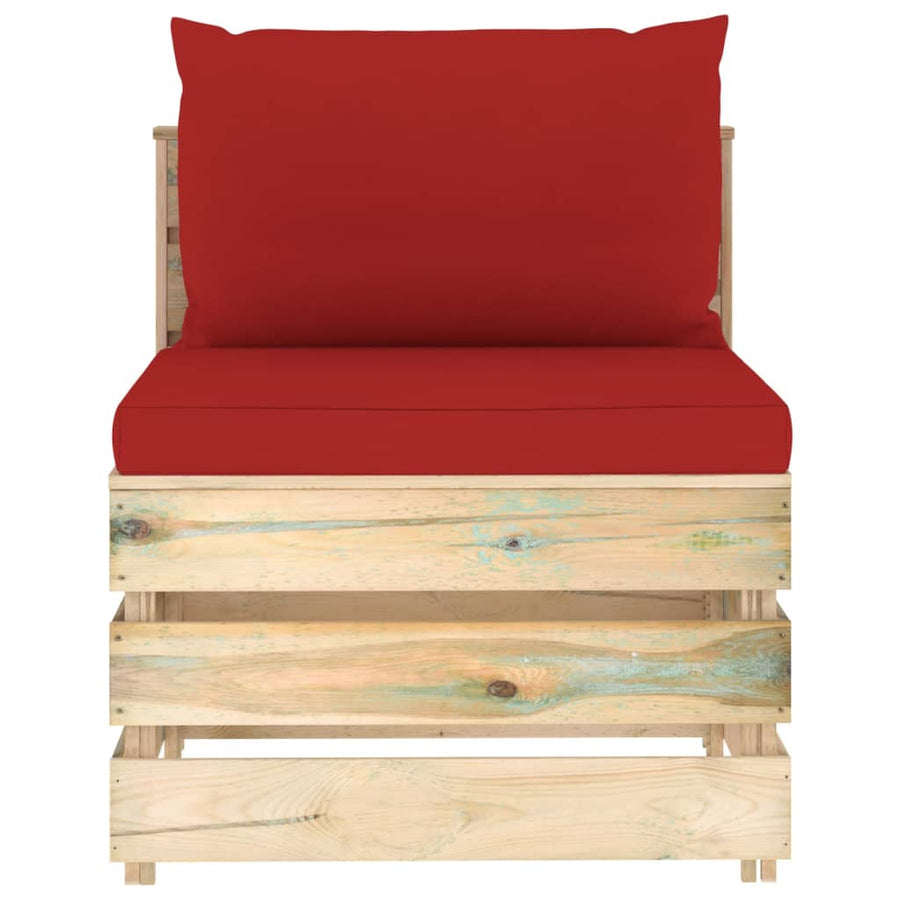 Sectioneel Met Kussens Groen Geïmpregneerd Hout Rood en bruin Middenbank