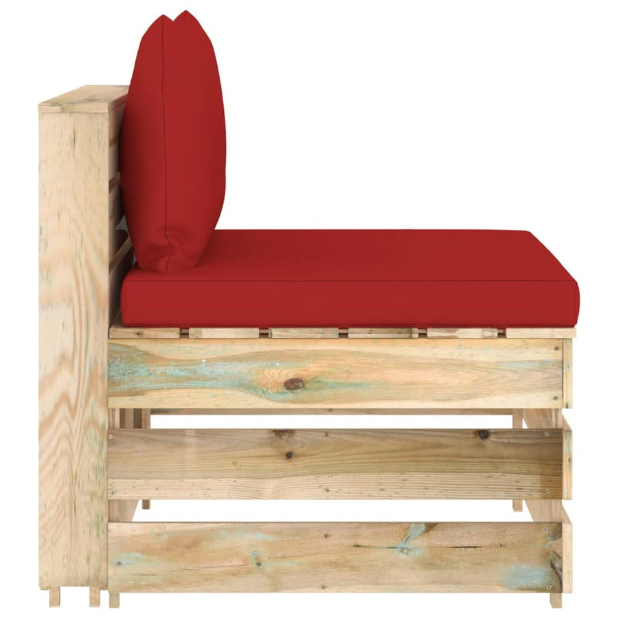 Sectioneel Met Kussens Groen Geïmpregneerd Hout Rood en bruin Middenbank